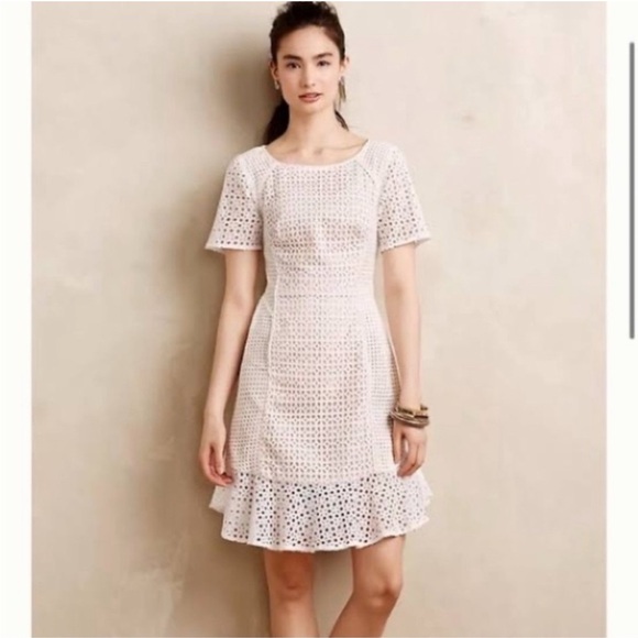 Anthropologie Dresses & Skirts - Like new HD in Paris Elegant white eyelet midi Dress from Anthropologie